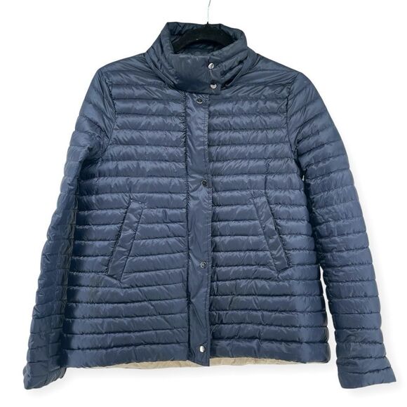 Zara Basic Outerwear Women’s Navy Blue Quilted Duck Feather Down Jacket Small - Picture 1 of 14